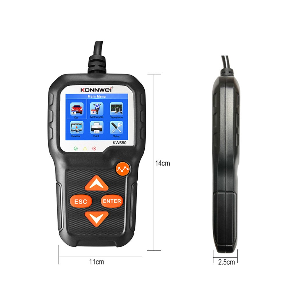KONNWEI KW650 Batterieprüfgerät für Autos & Motorräder 6-12V | Ladestromtest | 100-2000 CCA
