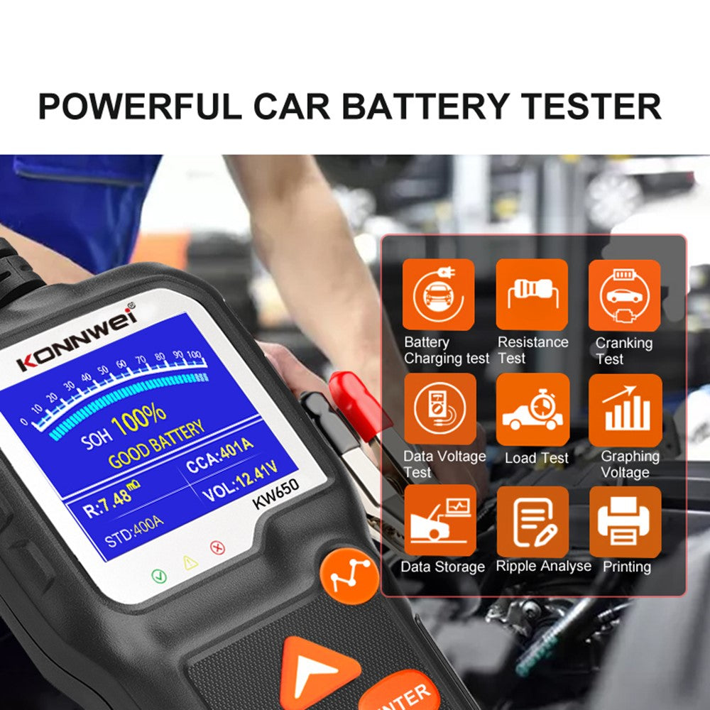 KONNWEI KW650 Batterieprüfgerät für Autos & Motorräder 6-12V | Ladestromtest | 100-2000 CCA