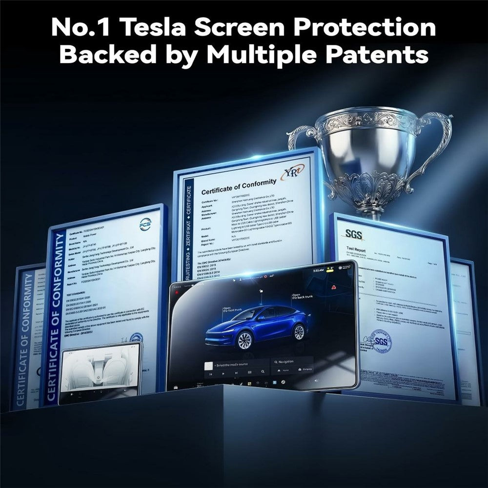 Displayschutzfolie aus gehärtetem Glas für Tesla Model 3 (2017-2023) / Model Y (2020-2025) - Navigation & Rückspiegel