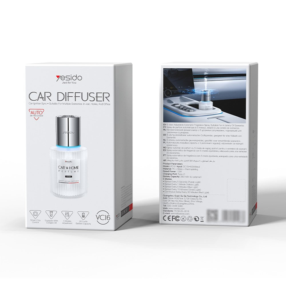 YESIDO VC16 Smarter Autoduft-Diffuser: Typ-C, Wiederaufladbar, 5 Modi & Automatik