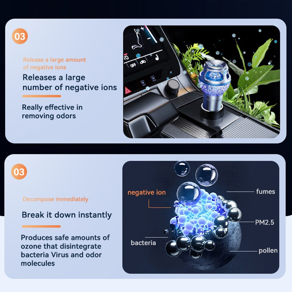 Q1 Car Air Purifier Ionizer Car Air Freshener Gadgets Silent Smoke Odor Removal with Night Light