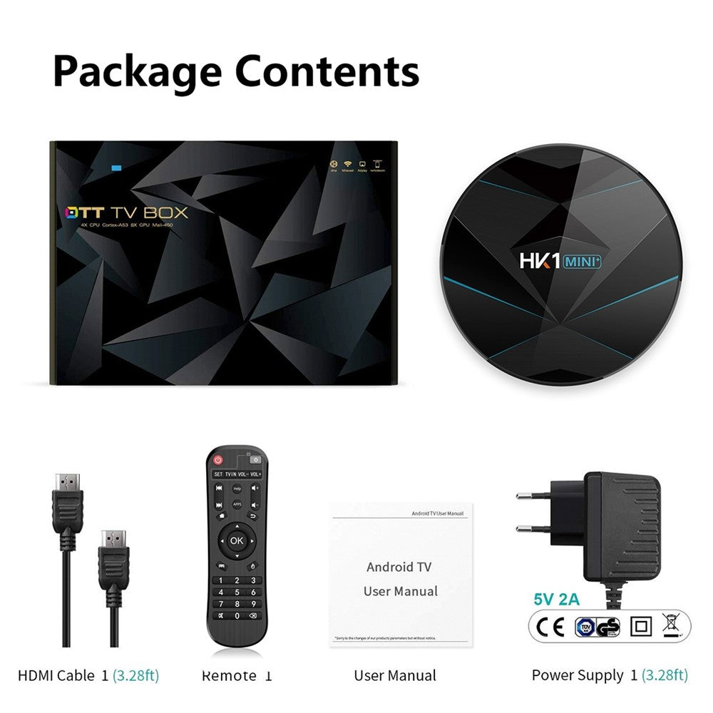 HK1MINI+ Android 9.0 RK3318 Quad Core Bluetooth-compatible TV Box WiFi Media Player 2+16GB