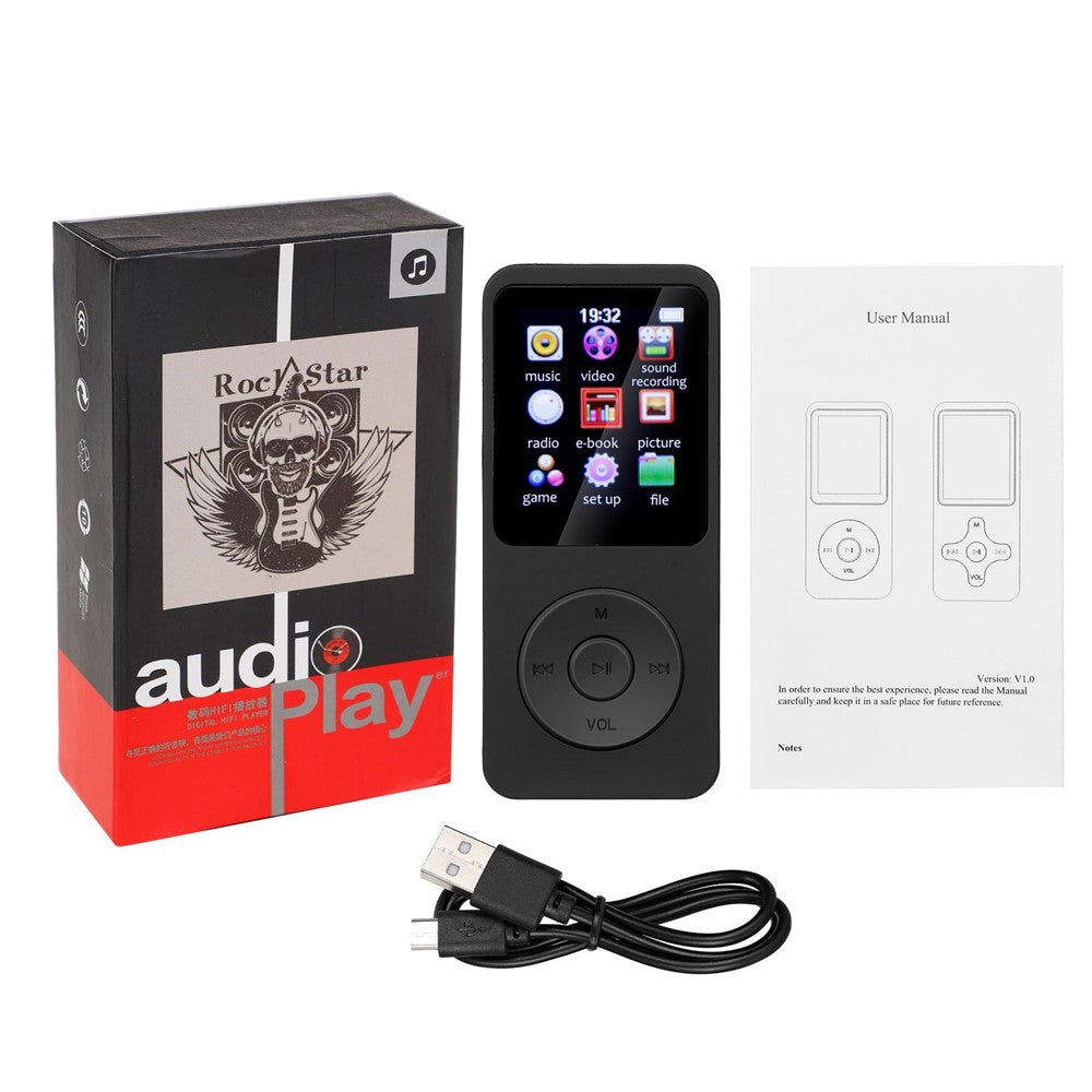 T1 1,8 Zoll tragbarer MP4-Musikplayer mit Bluetooth, E-Book & Radio (inkl. 64 GB TF-Karte)