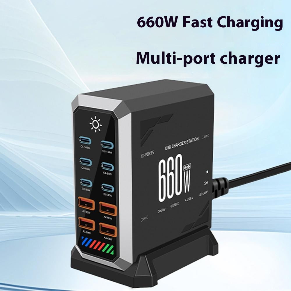 HHW HW18 660W GaN Multi-Port Desktop Charger USB Power Adapter Station for Smartphone / Laptop