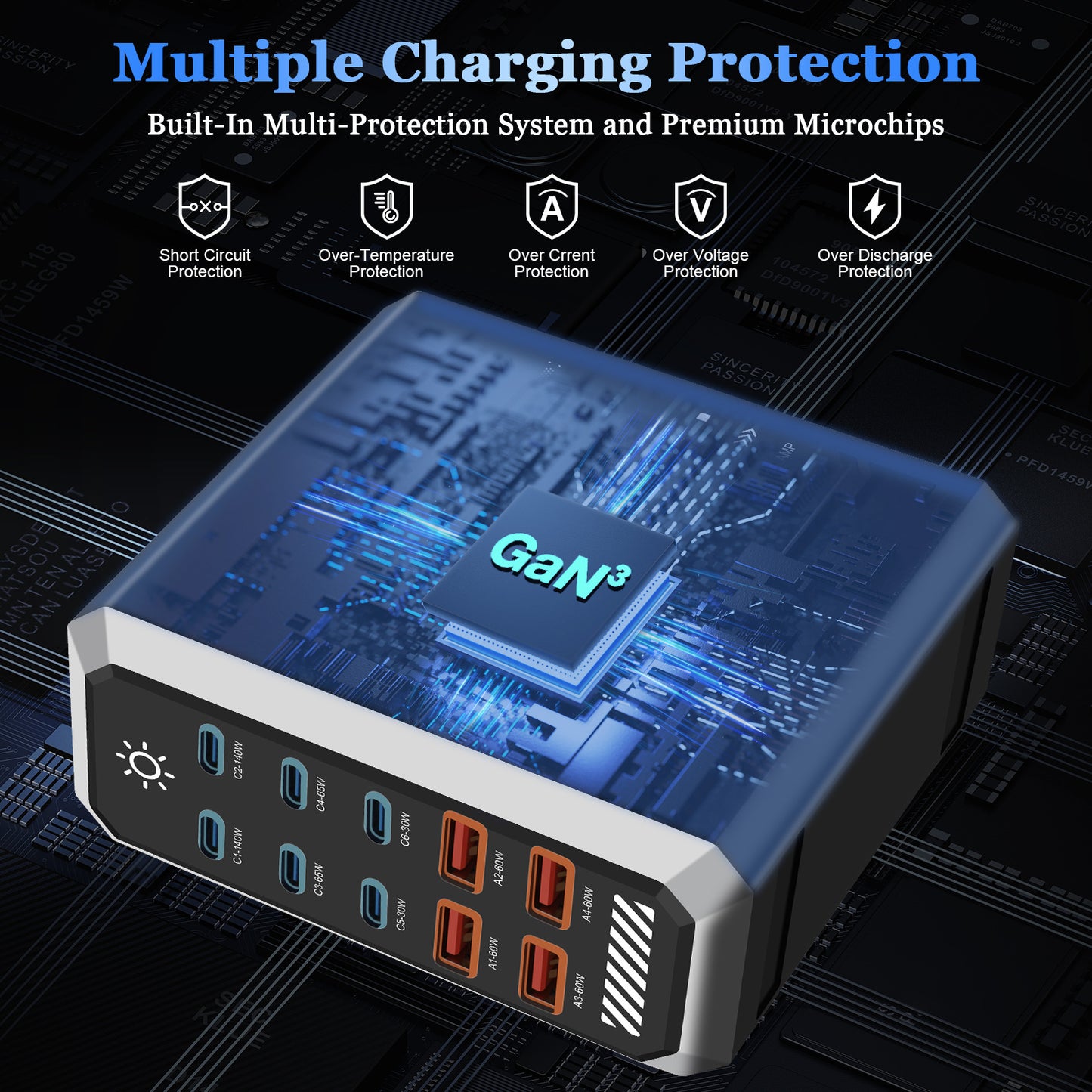 HHW HW18 660W GaN Multi-Port Desktop Charger USB Power Adapter Station for Smartphone / Laptop