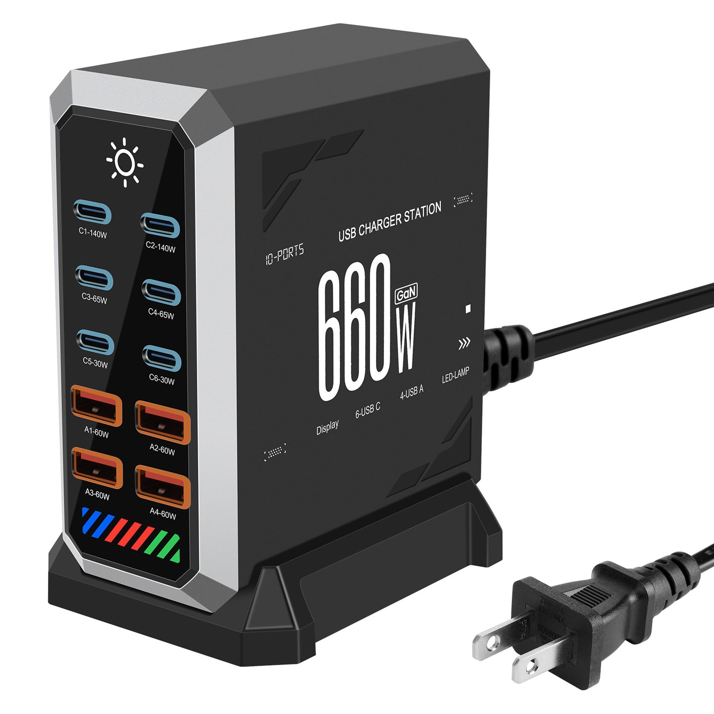 HHW HW18 660W GaN Multi-Port Desktop Charger USB Power Adapter Station for Smartphone / Laptop