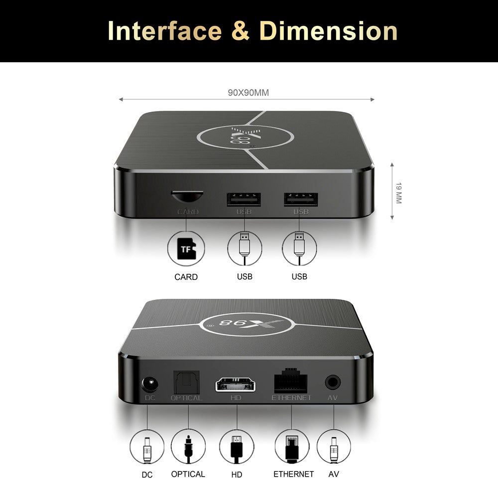 X98 Plus 2GB+16GB Android 11 Amlogic S905W2 Smart TV Box 4K 60fps 2.4G/5G Dual Band WiFi 100M Ethernet Media Player