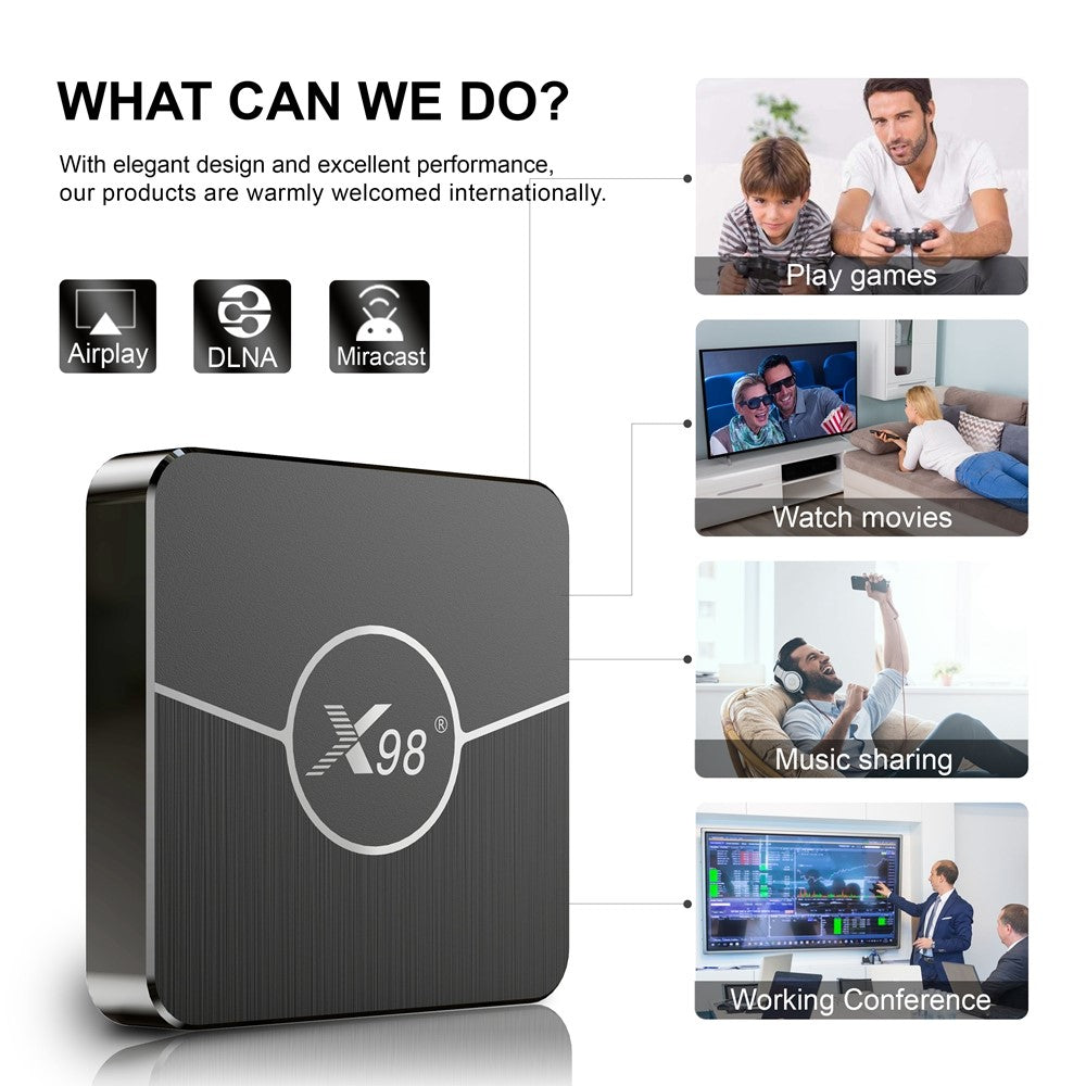 X98 Plus 2GB+16GB Android 11 Amlogic S905W2 Smart TV Box 4K 60fps 2.4G/5G Dual Band WiFi 100M Ethernet Media Player