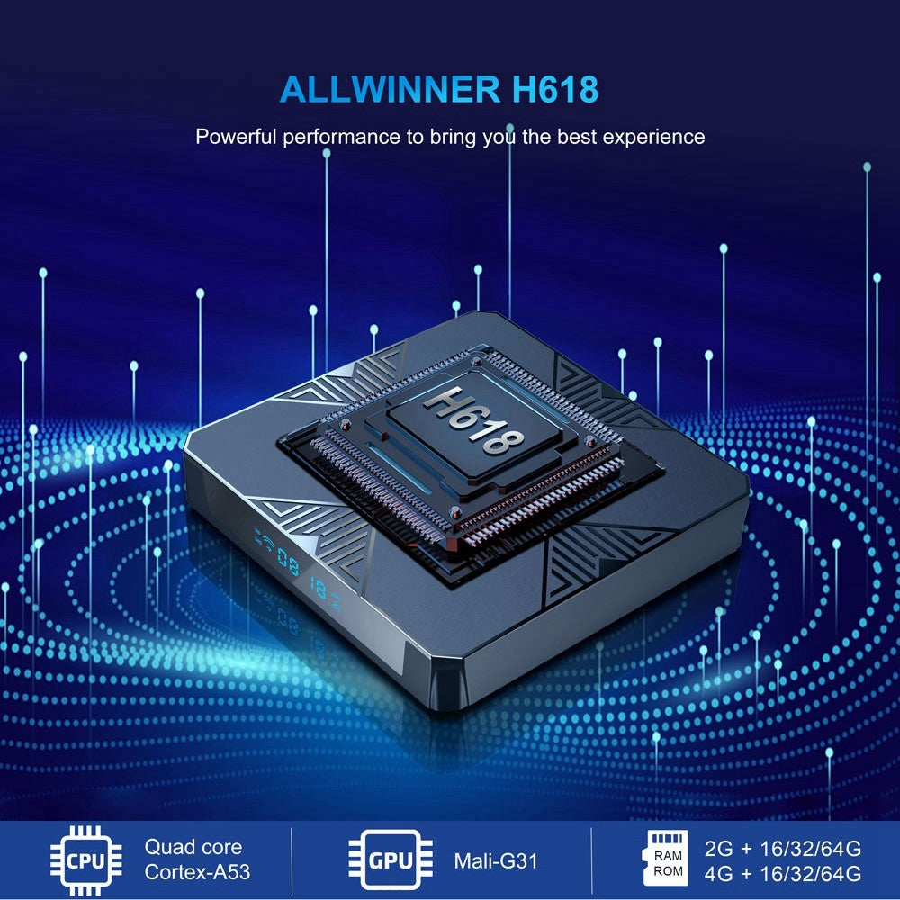 X98H Android 12.0 Smart TV Box Allwinner H618 Dual-Band Wifi6 2.4G / 5G WIFI HD 4K Media Player (2G+16G)