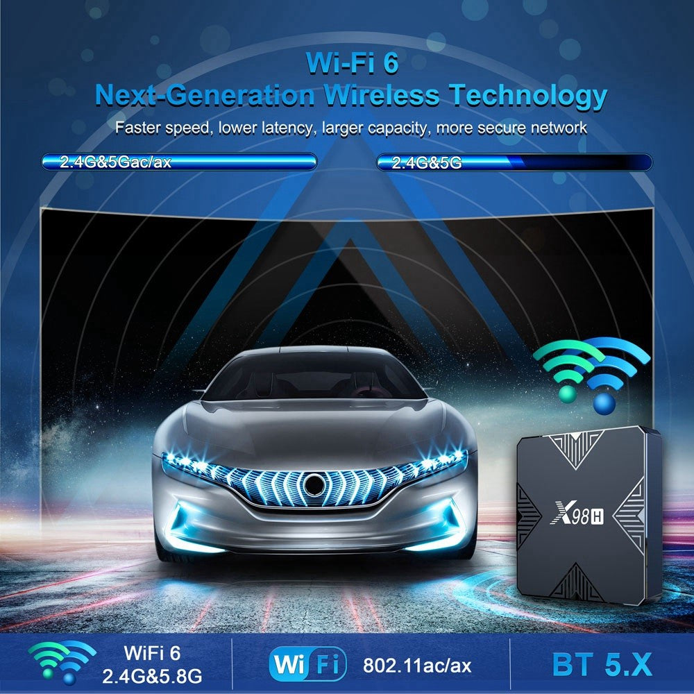 X98H Android 12.0 Smart TV Box Allwinner H618 Dual-Band Wifi6 2.4G / 5G WIFI HD 4K Media Player (2G+16G)
