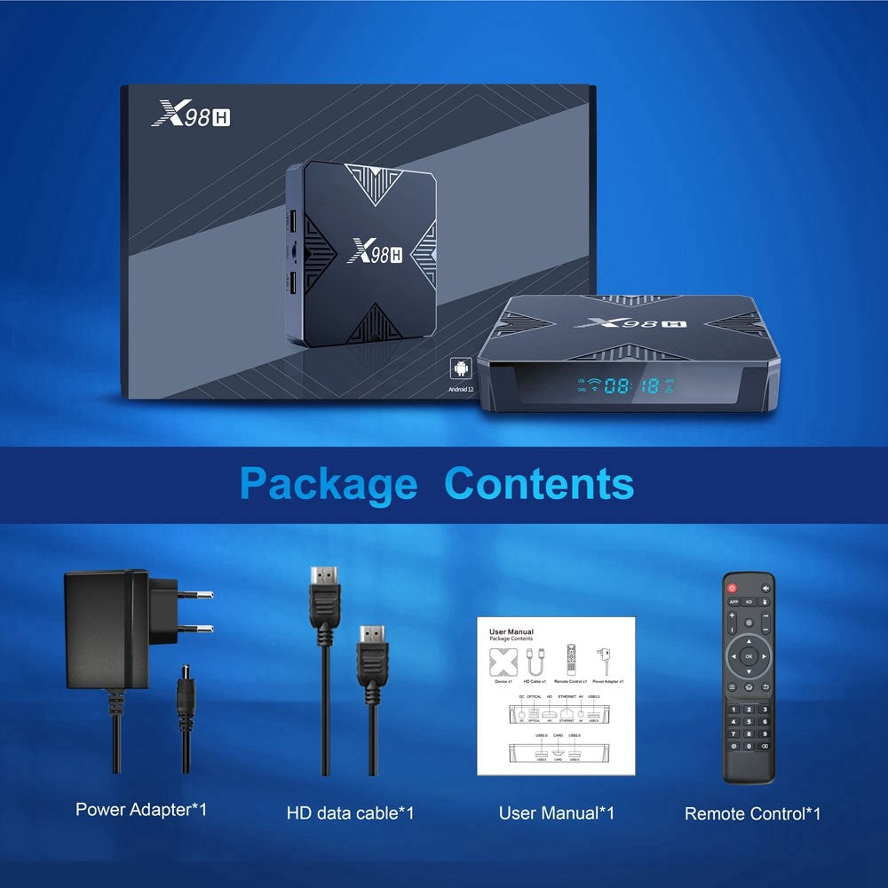 X98H Android TV Box 12.0 Allwinner H618 Quad-Core Streaming Media Player Support Dual WiFi 2.4GHz / 5GHz 4K Output 100M LAN Ethernet (4G+32G)
