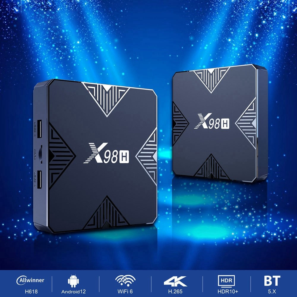 X98H Android TV Box 12.0 Allwinner H618 Quad-Core Streaming Media Player Support Dual WiFi 2.4GHz / 5GHz 4K Output 100M LAN Ethernet (4G+32G)