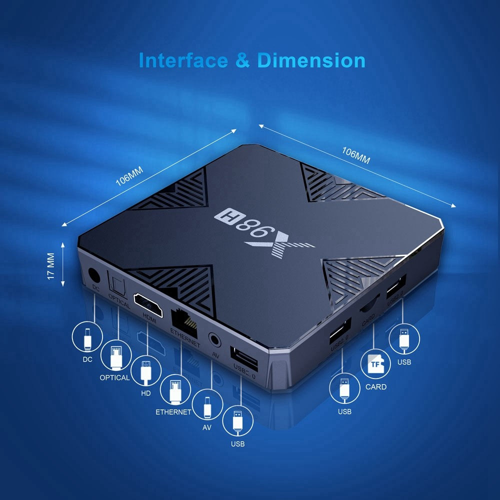 X98H Android TV Box 12.0 Allwinner H618 Quad-Core Streaming Media Player Support Dual WiFi 2.4GHz / 5GHz 4K Output 100M LAN Ethernet (4G+32G)