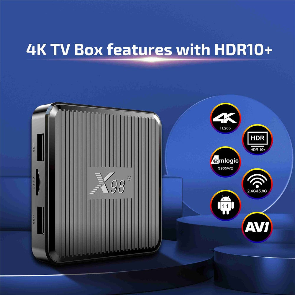 X98Q 2G+16G Smart TV Box 4K Media Player Android 11 Amlogic S905W2 4K 2.4G 5G WiFi H.265 3D Video Set Top Box Receiver