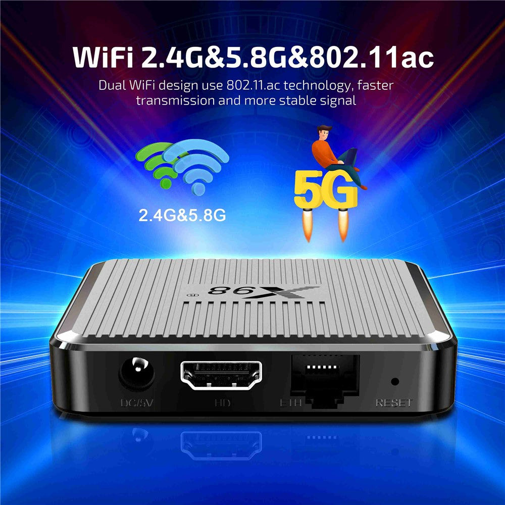 X98Q 2G+16G Smart TV Box 4K Media Player Android 11 Amlogic S905W2 4K 2.4G 5G WiFi H.265 3D Video Set Top Box Receiver