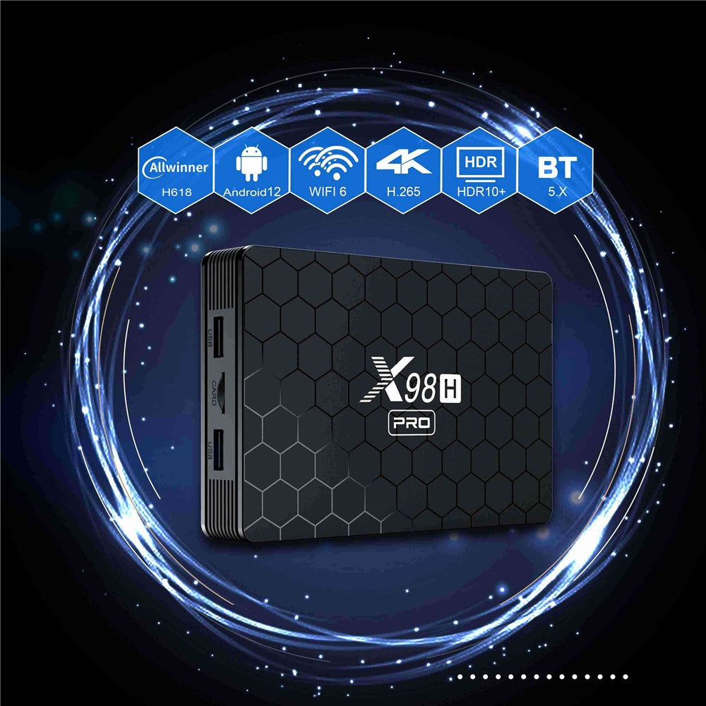 X98H Pro Smart TV Box Allwinner BT5 Android 12 2.4G / 5.8G Dual-Band WiFi6 1000M Ethernet Media Player 6K Video Output (4G+32G)