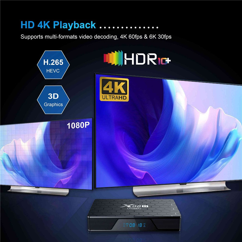 X98H Pro Smart TV Box Allwinner BT5 Android 12 2.4G / 5.8G Dual-Band WiFi6 1000M Ethernet Media Player 6K Video Output (4G+32G)