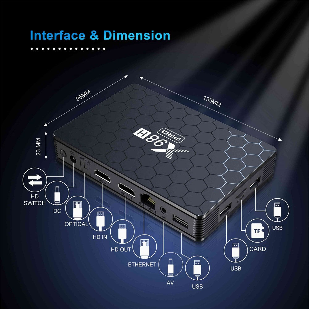 X98H Pro Smart TV Box Allwinner BT5 Android 12 2.4G / 5.8G Dual-Band WiFi6 1000M Ethernet Media Player 6K Video Output (4G+32G)