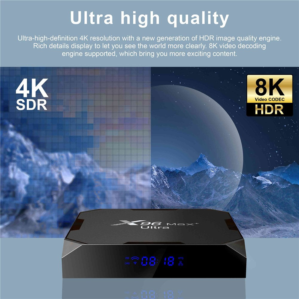 X96Max+ Ultra 2.4 / 5G Dual WiFi 8K TV Box Amlogic S905X4 Quad Core Android 11.0 4G 64G AV H.265 Media Player Set Top Box