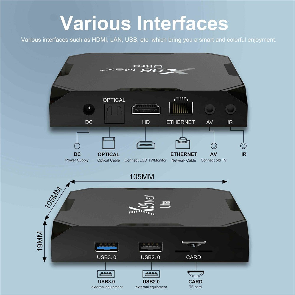 X96Max+ Ultra 2.4 / 5G Dual WiFi 8K TV Box Amlogic S905X4 Quad Core Android 11.0 4G 64G AV H.265 Media Player Set Top Box