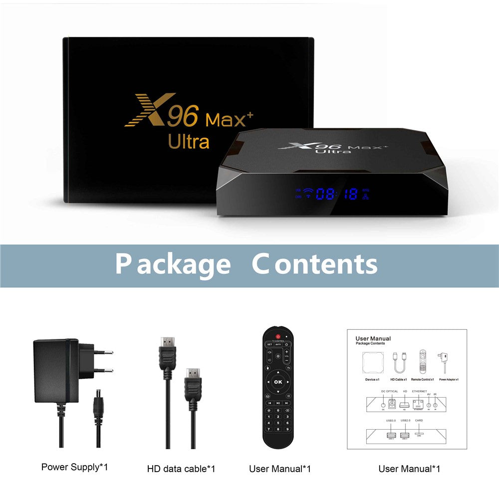 X96Max+ Ultra 2.4 / 5G Dual WiFi 8K TV Box Amlogic S905X4 Quad Core Android 11.0 4G 64G AV H.265 Media Player Set Top Box