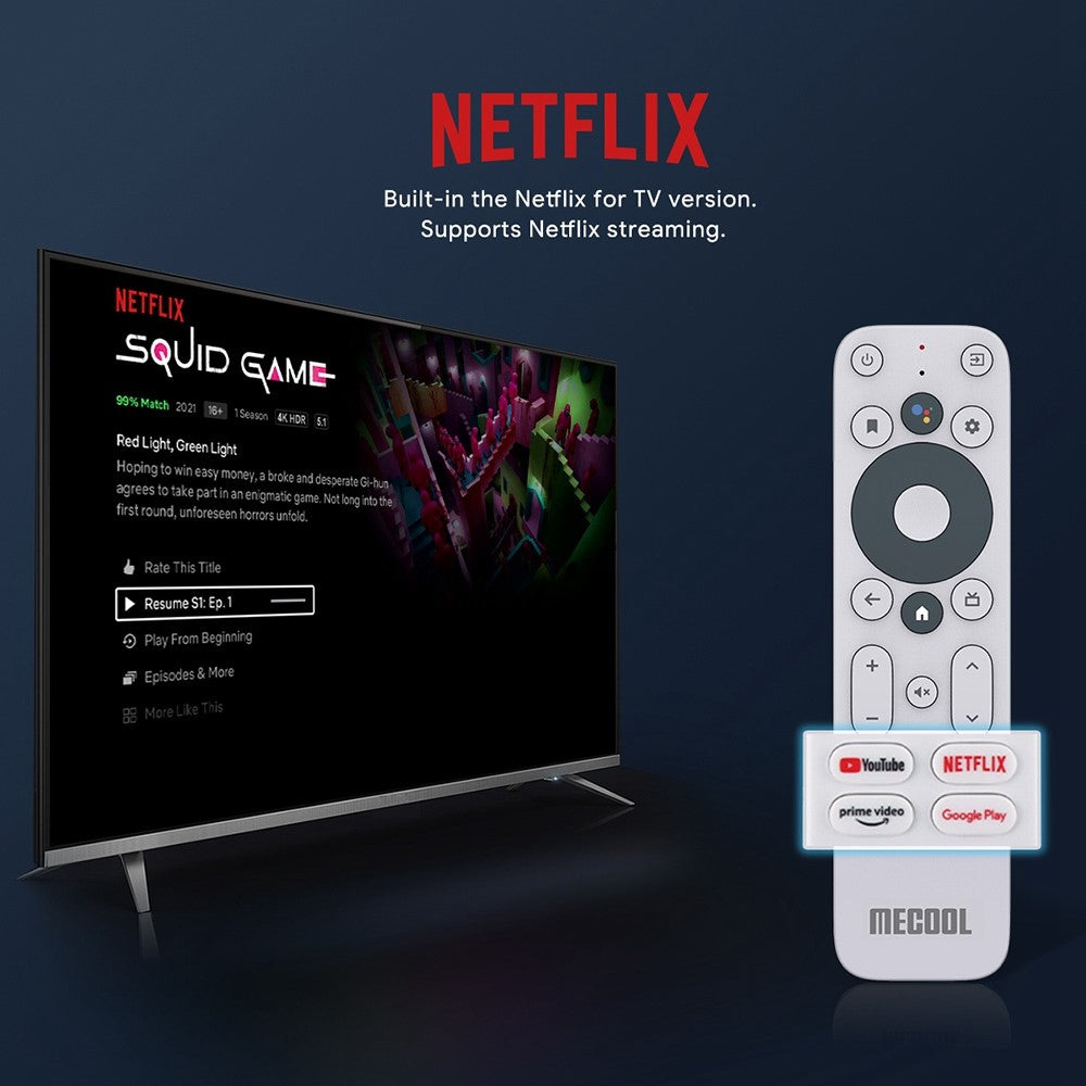 MECOOL KD5 Smart TV Stick TV Box Android 11 ATV Google Certified Amlogic S805X2 1GB 8GB DDR4 2.4G+5G WiFi BT AV1 TV Dongle (1+8G)
