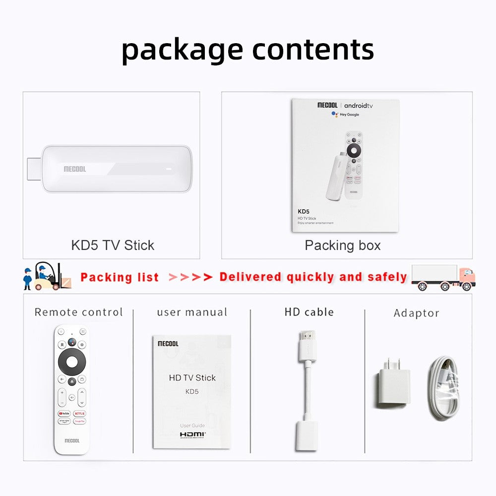 MECOOL KD5 Smart TV Stick TV Box Android 11 ATV Google Certified Amlogic S805X2 1GB 8GB DDR4 2.4G+5G WiFi BT AV1 TV Dongle (1+8G)