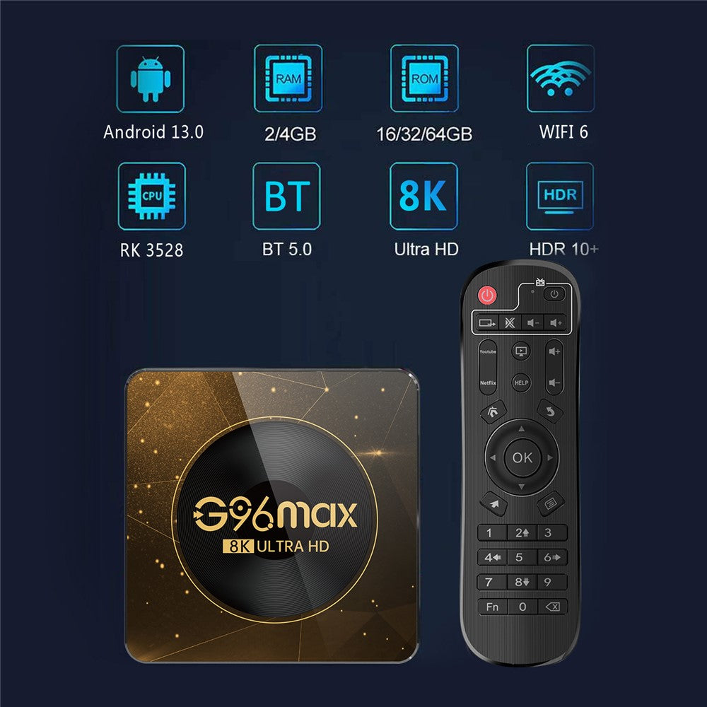 G96max Android 13.0 4+32GB 8K Ultra HD Smart TV Box WiFi 6 Bluetooth-compatible Remote Control TV Box (CE Certified)