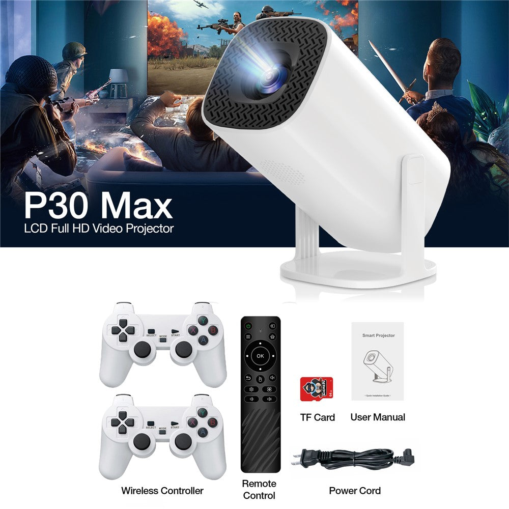P30MAX Portable Gaming Projector with 2 Controller 720P HD Android 11 36000+ Games Screen Projection Device