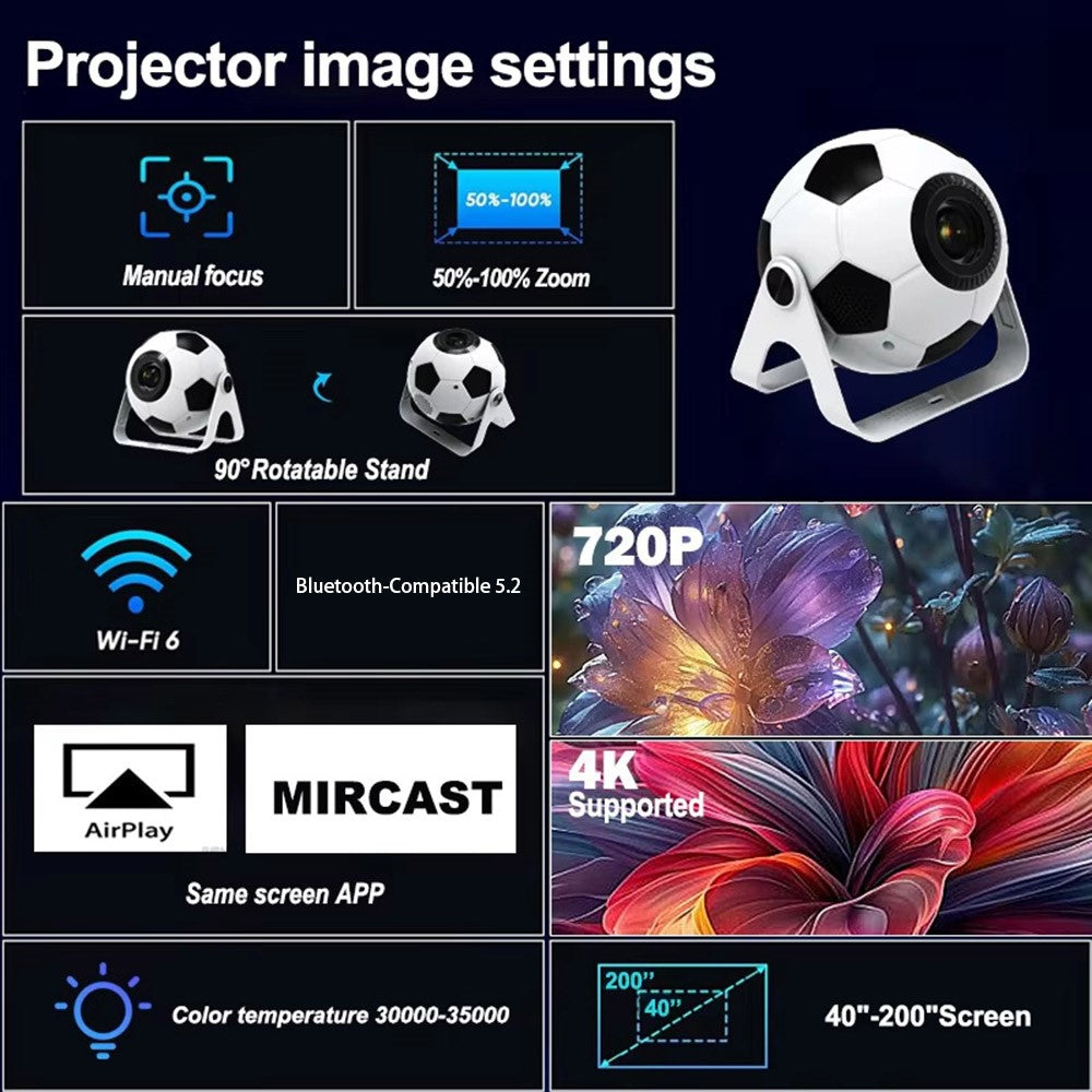 BL361 Android 11.0 Portable Mini Projector Football Design WiFi 6  /  BT 5.2 160 ANSI Home Theater Projector