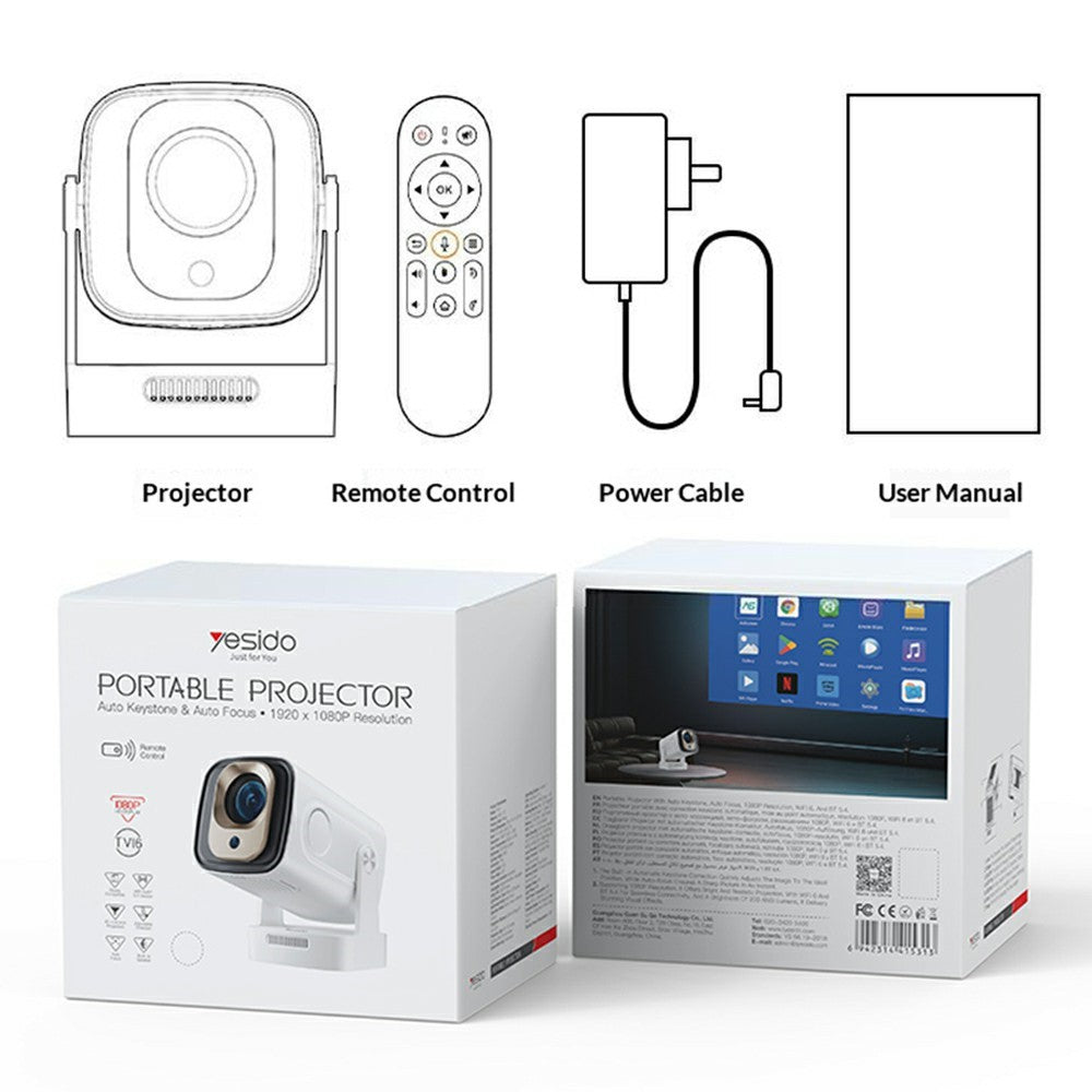 YESIDO TV16 1080P Projector Auto Focus Bluetooth-Compatible 5.4 Smart Home Theater System