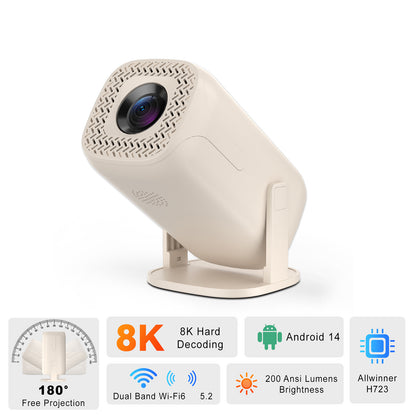 V5 Smart Video Projector Android 14 Automatic Keystone Correction WiFi / Bluetooth-compatible Mini Home Theater, 1+8GB