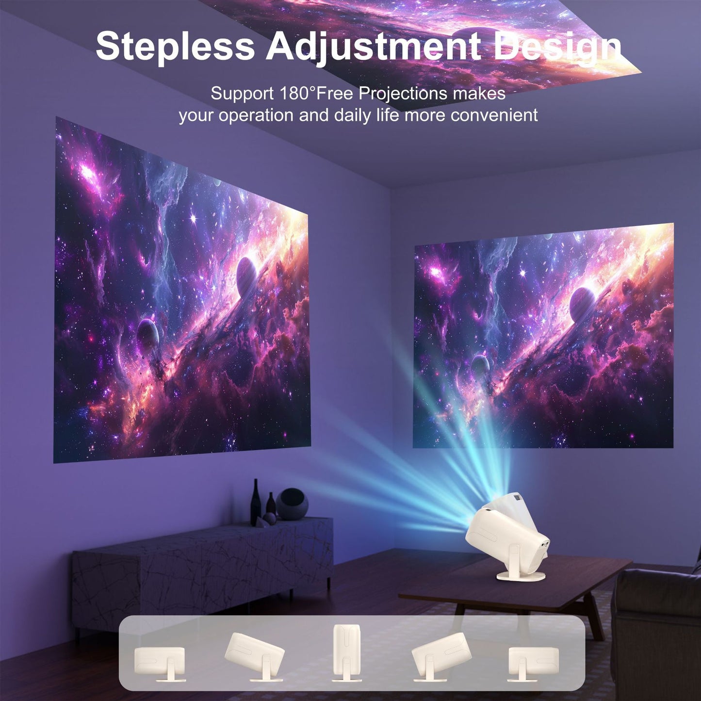 V5 Smart Video Projector Android 14 Automatic Keystone Correction WiFi / Bluetooth-compatible Mini Home Theater, 1+8GB