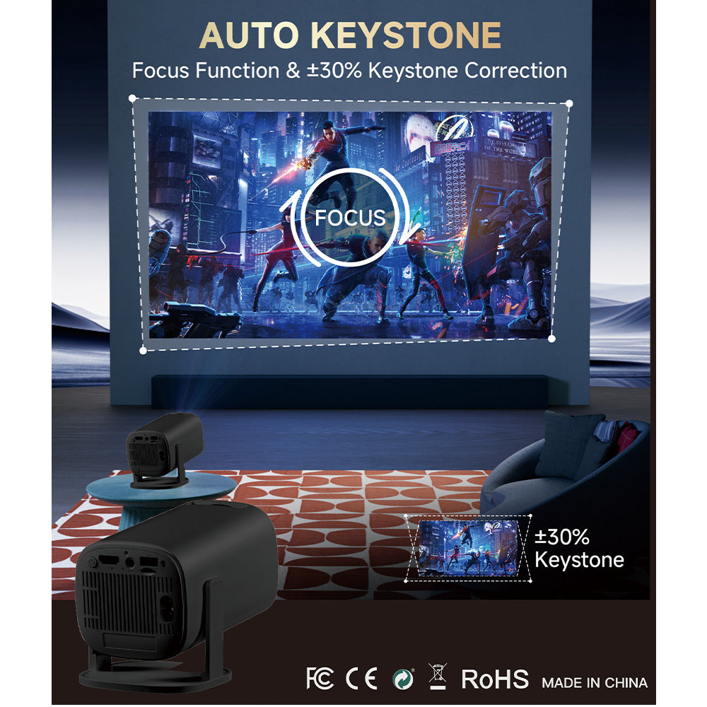 V1 Smart Video Projector 200 ANSI Android 14 Automatic Keystone Correction WiFi / Bluetooth-compatible Home Theater, 1+8GB