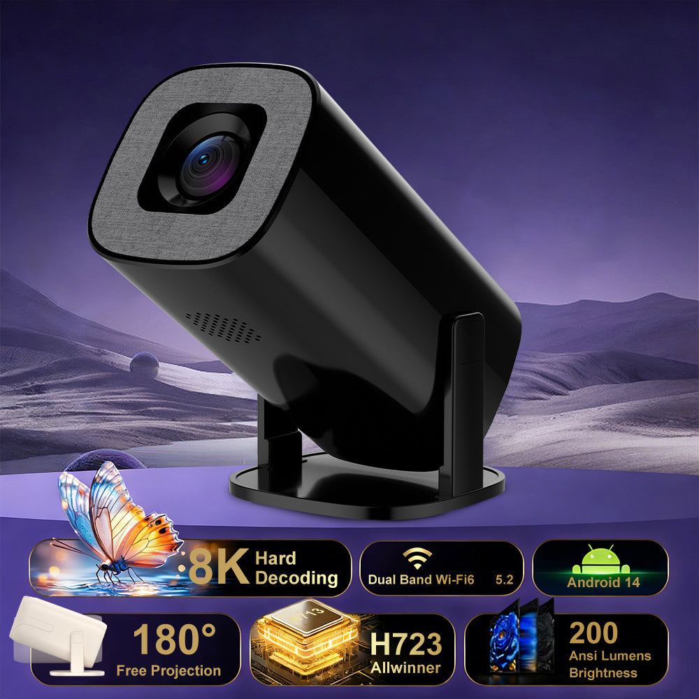 V1 Smart Video Projector 200 ANSI Android 14 Automatic Keystone Correction WiFi / Bluetooth-compatible Home Theater, 1+8GB