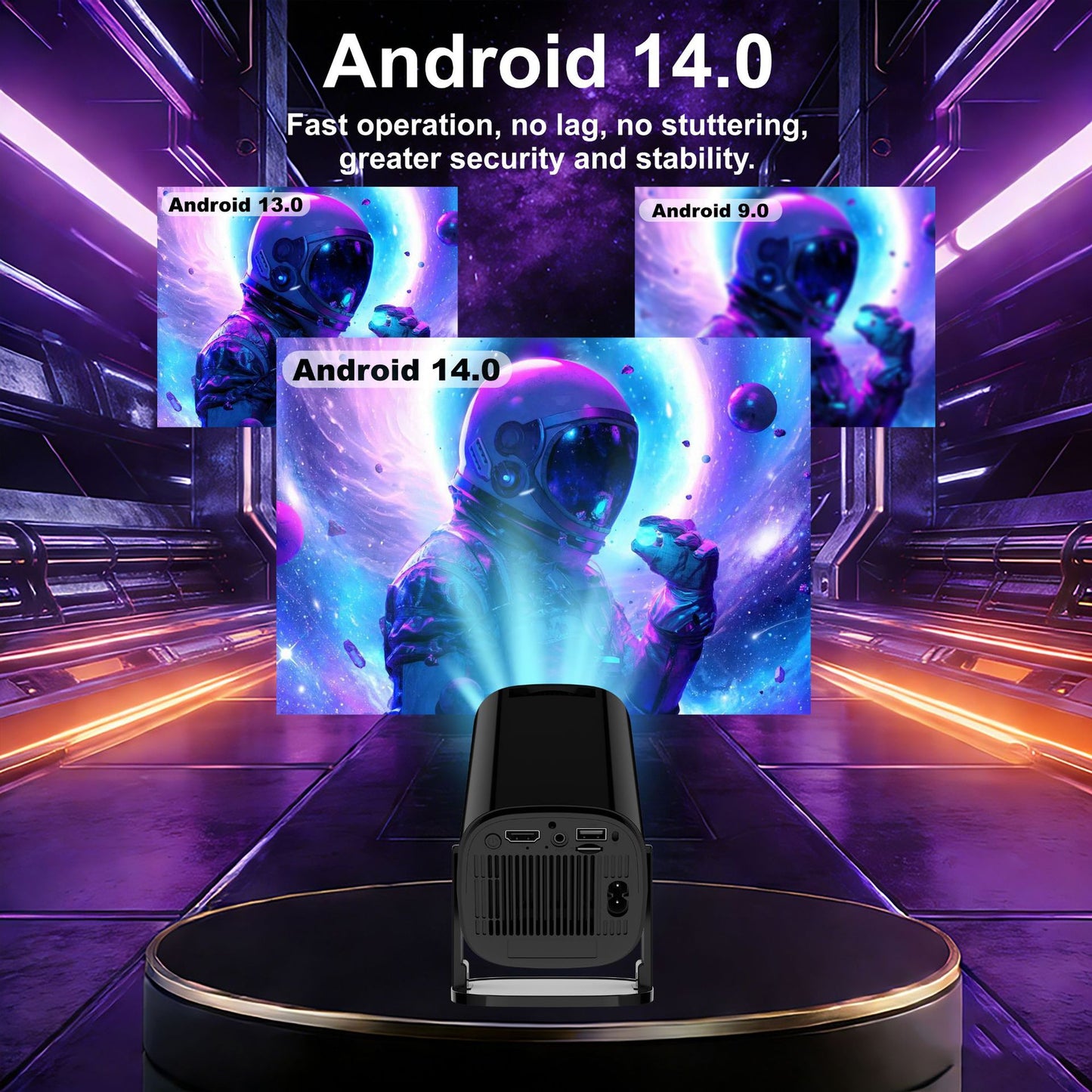 V1 Smart Video Projector 200 ANSI Android 14 Automatic Keystone Correction WiFi / Bluetooth-compatible Home Theater, 1+8GB