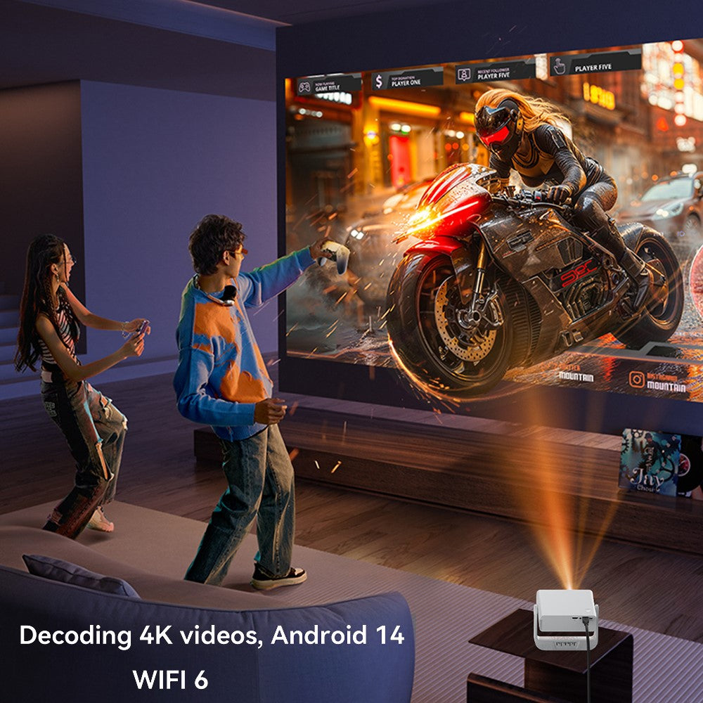 IMC880 Portable 4K Projector WiFi 6 BT 5.0 200 ANSI Lumens Android 14 Mini Projector, 1+8GB