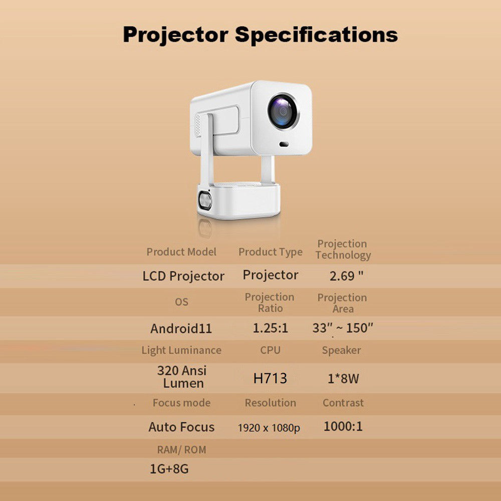 IMC360 LCD Projector 320 ANSI Lumen 1080P WiFi 6 Android 11 1GB+8GB Autofocus Projector for Home Theater, Single Speaker