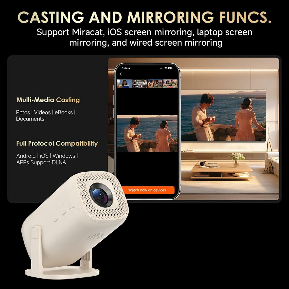 V2-Collita Mini Projector Allwinner H135 Android 14.0 200 Lumens HD 4K Support 180° Projection for Home Entertainment