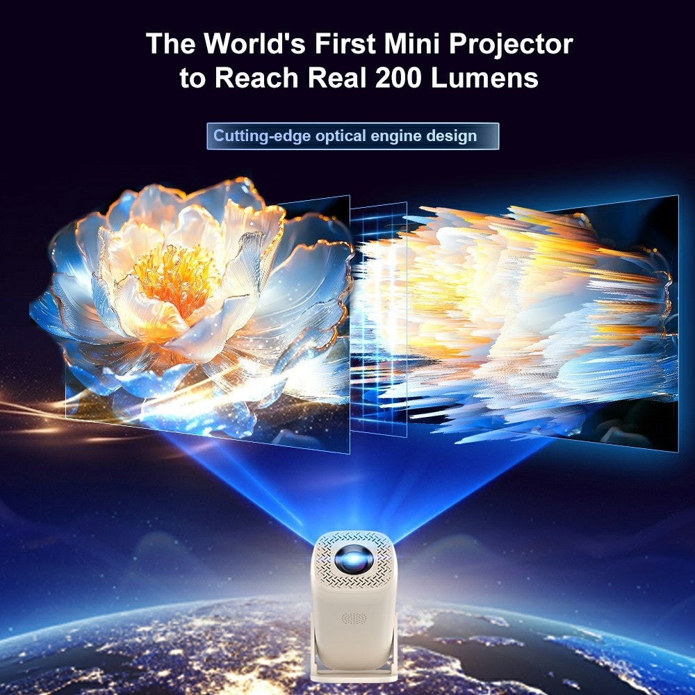 V2-Collita Mini Projector Allwinner H135 Android 14.0 200 Lumens HD 4K Support 180° Projection for Home Entertainment