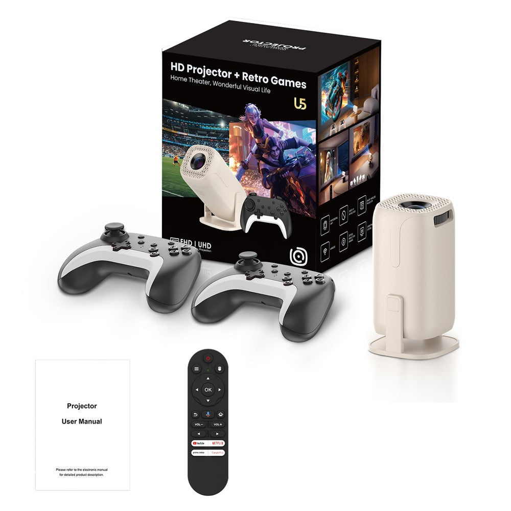U5 Gaming Console 2-in-1 Android 14 HD Projector Allwinner H723 8K 200 Lumens Screen Projection Device for Home Cinema