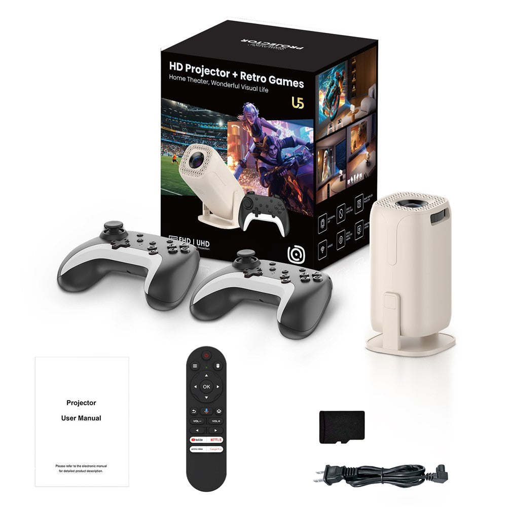 U5 Gaming Console 2-in-1 Android 14 HD Projector Allwinner H723 8K 200 Lumens Screen Projection Device for Home Cinema