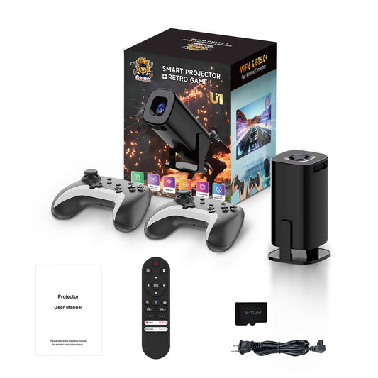 U1 4K Projector with Retro Gaming Console Allwinner H723 Android 14 200 Lumens 36000+ Games Screen Projection Device for Home Theater