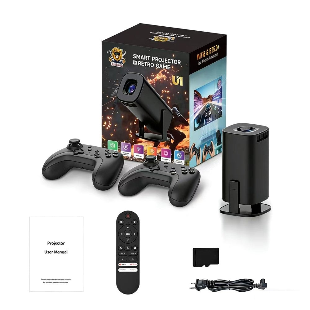 U1 4K Projector with Retro Gaming Console Allwinner H723 Android 14 200 Lumens 36000+ Games Screen Projection Device for Home Theater