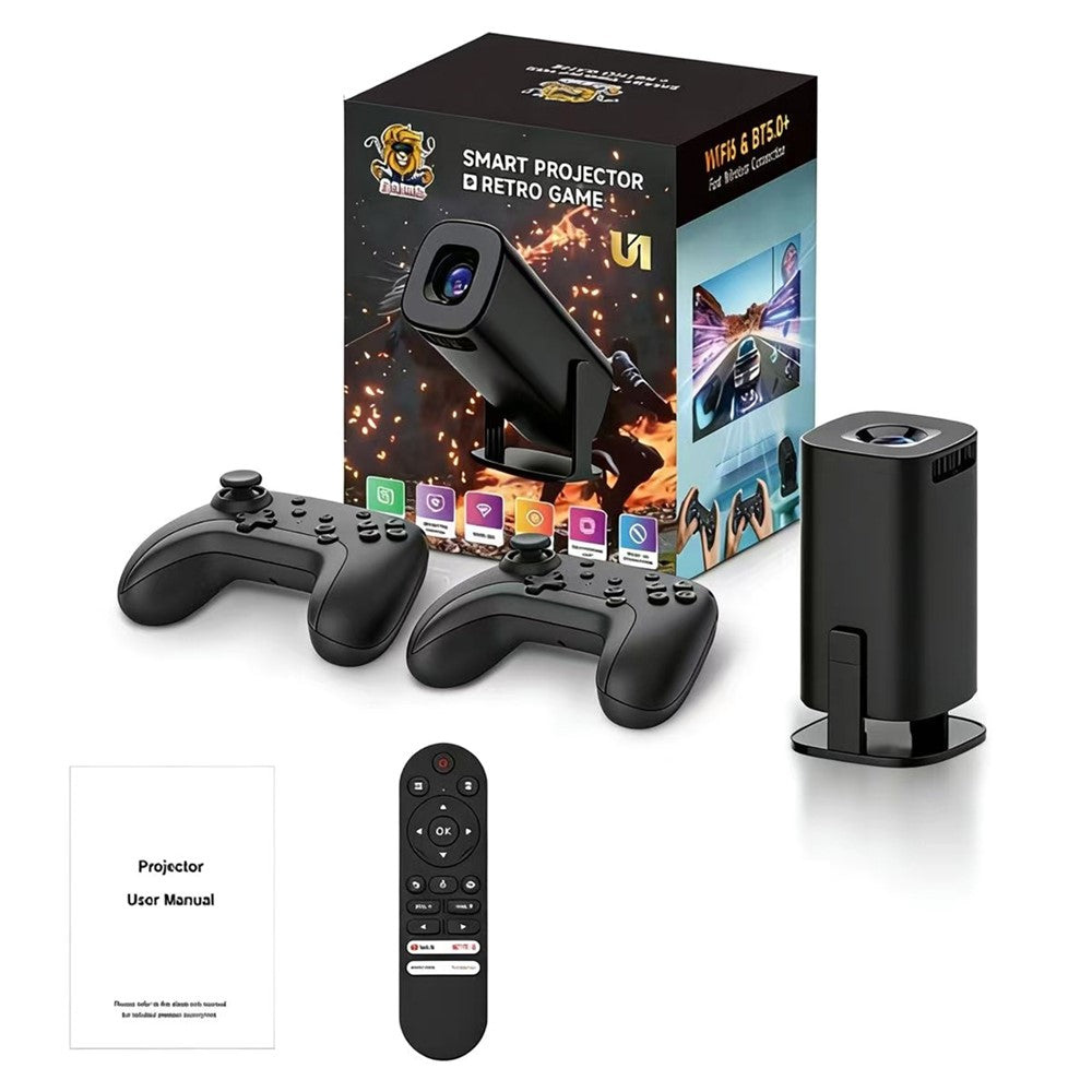U1 4K Projector with Retro Gaming Console Allwinner H723 Android 14 200 Lumens 36000+ Games Screen Projection Device for Home Theater