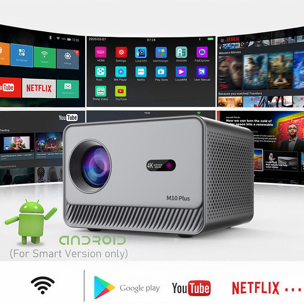 M10 Plus Portable Mini Projector 720P HD Android 11 4K Decoding WiFi 6 Dual Band Home Cinema Projector
