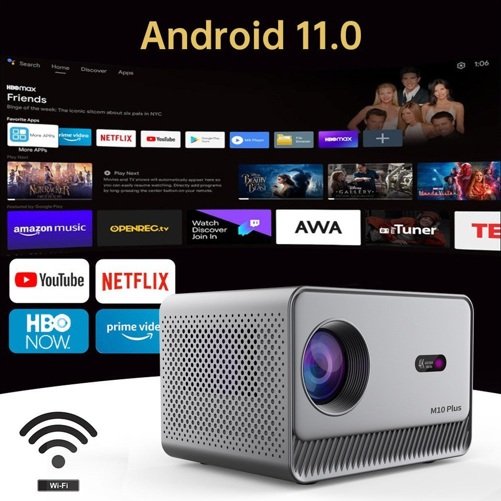 M10 Plus Portable Mini Projector 720P HD Android 11 4K Decoding WiFi 6 Dual Band Home Cinema Projector