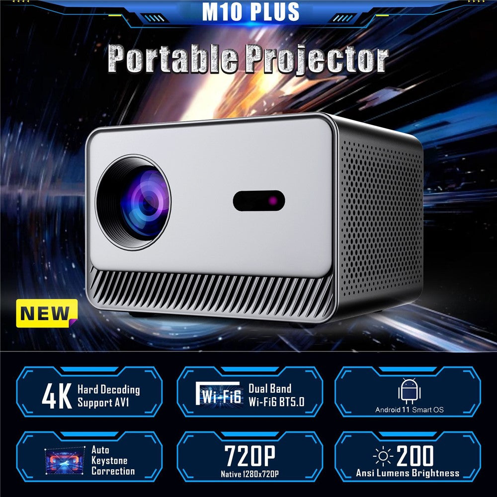 M10 Plus Portable Mini Projector 720P HD Android 11 4K Decoding WiFi 6 Dual Band Home Cinema Projector