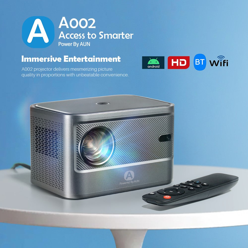 AUN A002 Portable Home Theater Projector Android 9.0 HD Video Screen Mirroring WiFi Bluetooth-compatible LED Projector