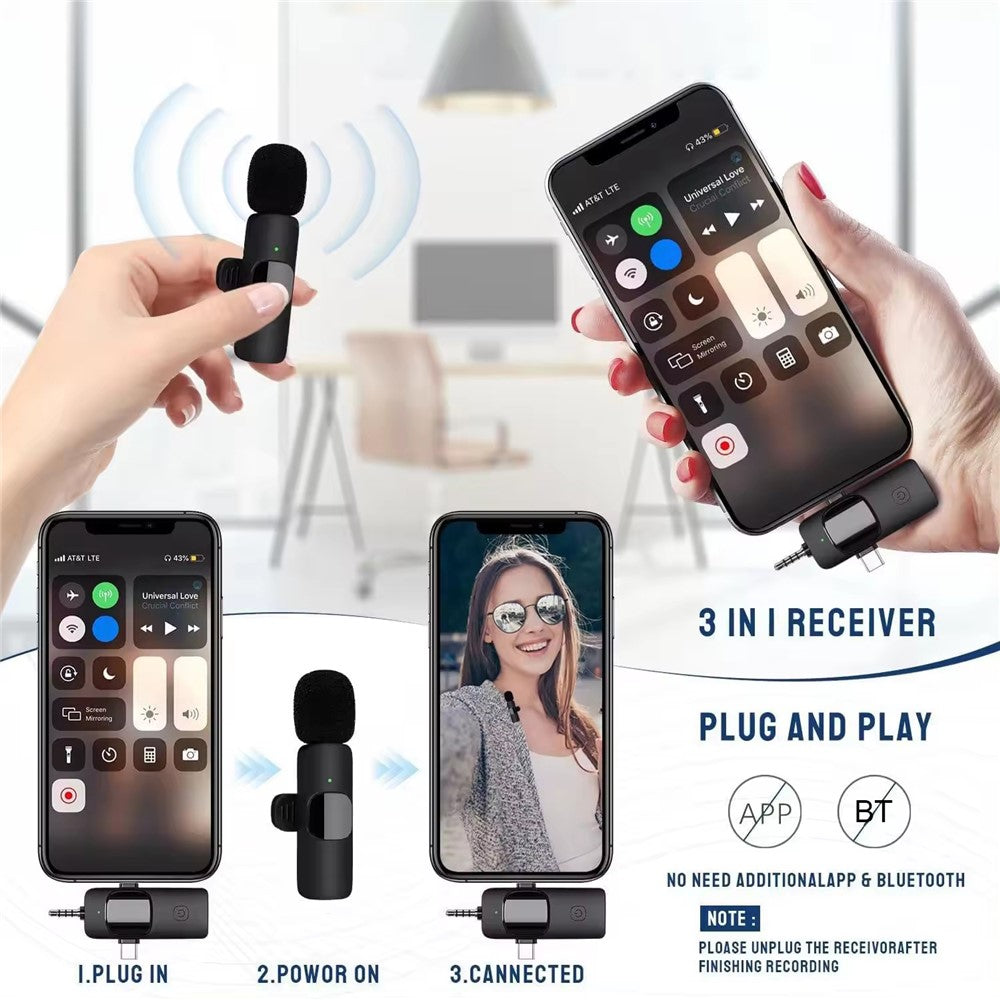 K15 3-in-1 Funk-Lavalier-Mikrofon mit Geräuschunterdrückung | USB-C Mikrofon für Smartphone, Computer, Kamera